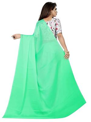 green printed chiffon saree with blouse 3