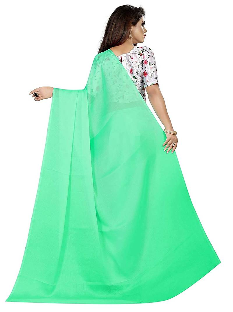 green printed chiffon saree with blouse