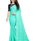 blue printed chiffon saree with blouse