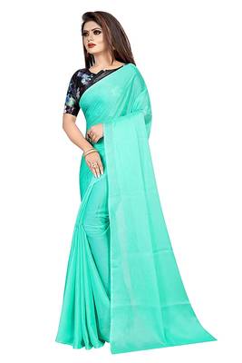 blue printed chiffon saree with blouse 2