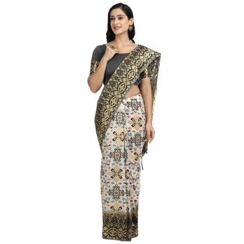 Black woven art silk saree with blouse 1