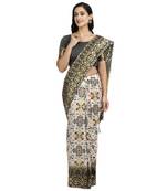 Black woven art silk saree with blouse