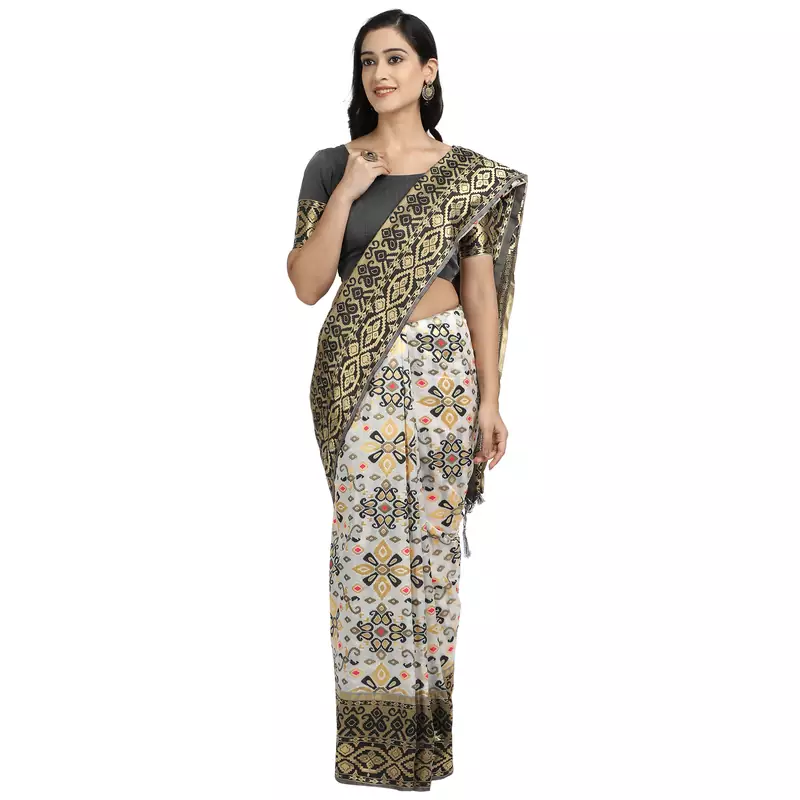 Black woven art silk saree with blouse