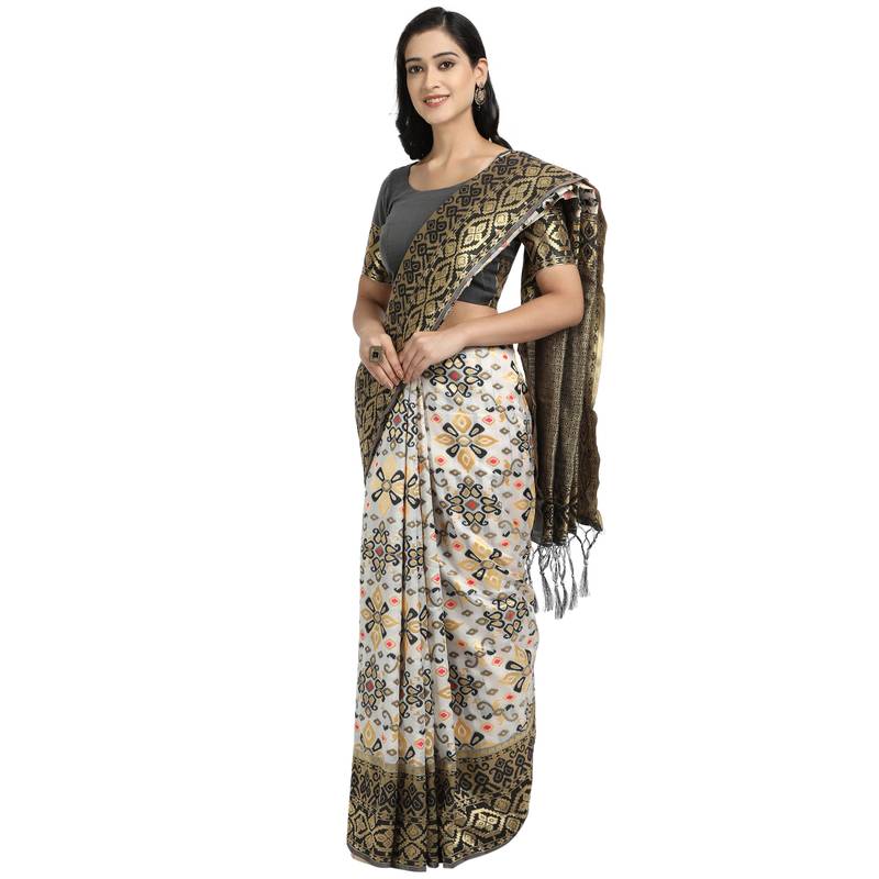 Black woven art silk saree with blouse