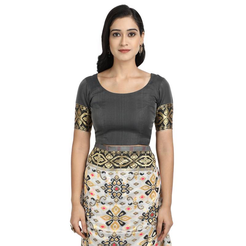 Black woven art silk saree with blouse