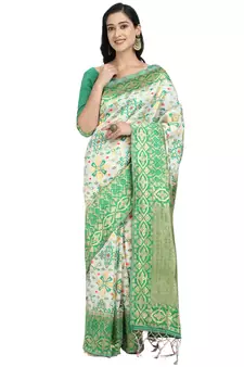 Green woven art silk saree with blouse