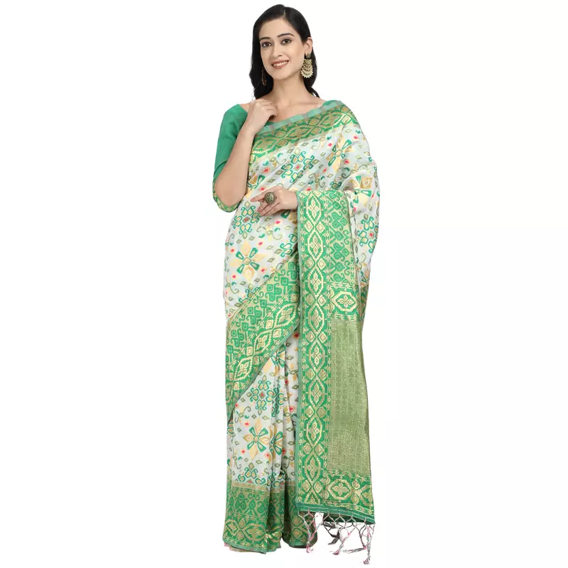 Green woven art silk saree with blouse