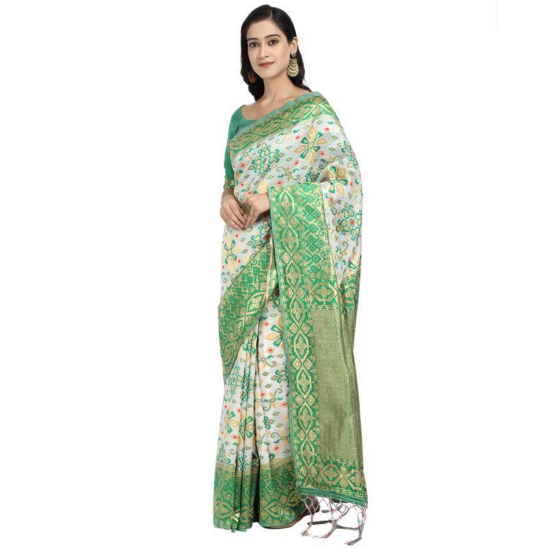 Green woven art silk saree with blouse