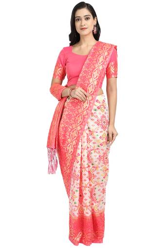 Pink woven art silk saree with blouse