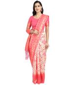 Pink woven art silk saree with blouse