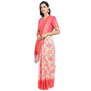 Pink woven art silk saree with blouse 2