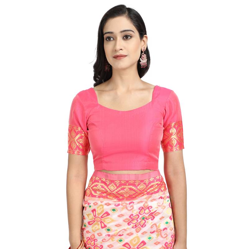 Pink woven art silk saree with blouse
