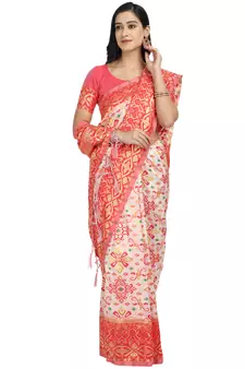 Red woven art silk saree with blouse