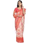 Red woven art silk saree with blouse