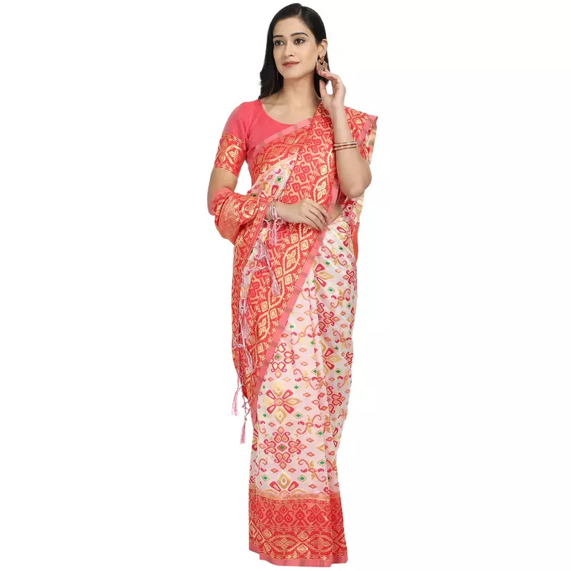 Red woven art silk saree with blouse