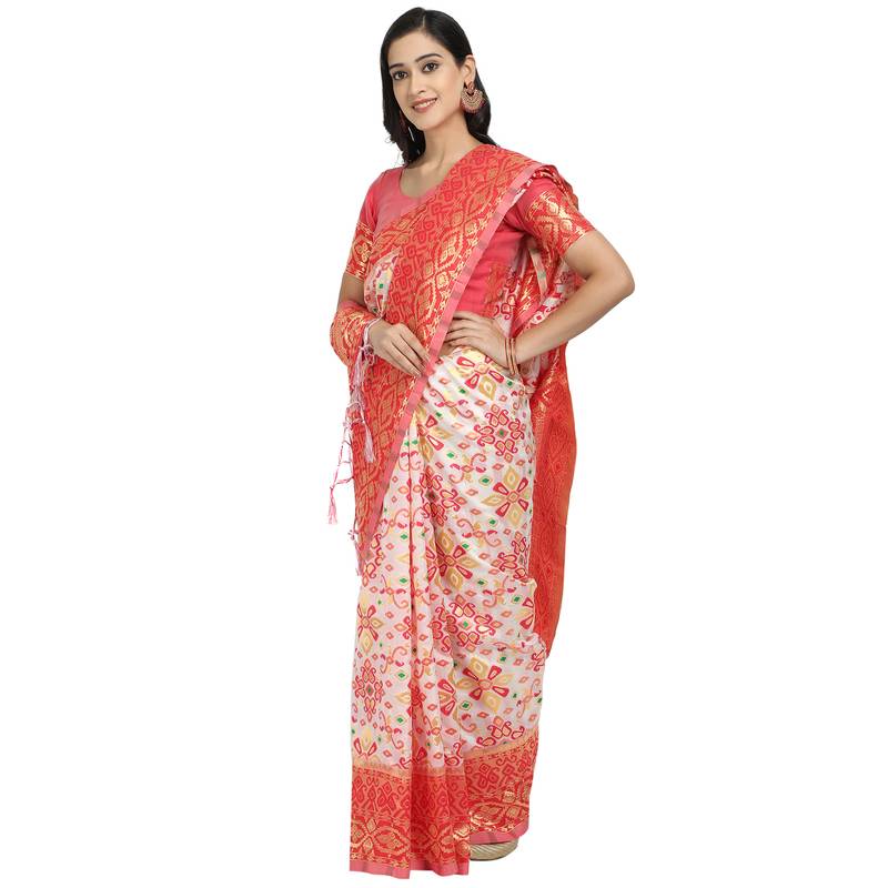 Red woven art silk saree with blouse