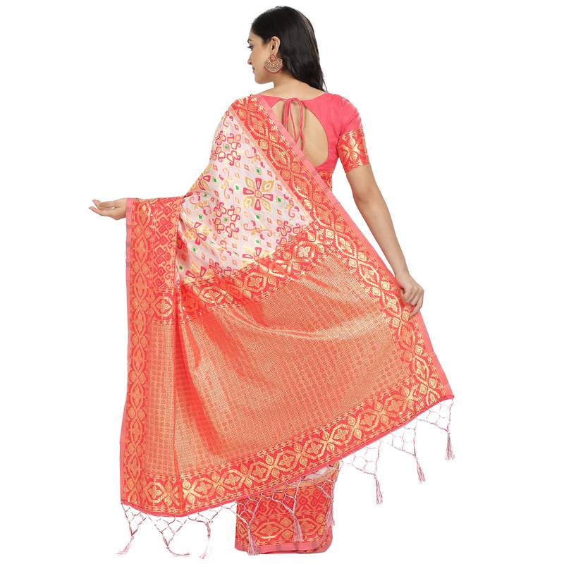 Red woven art silk saree with blouse