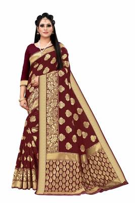 Maroon woven art silk saree with blouse 1