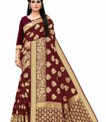 Maroon woven art silk saree with blouse