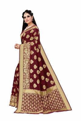 Maroon woven art silk saree with blouse 2