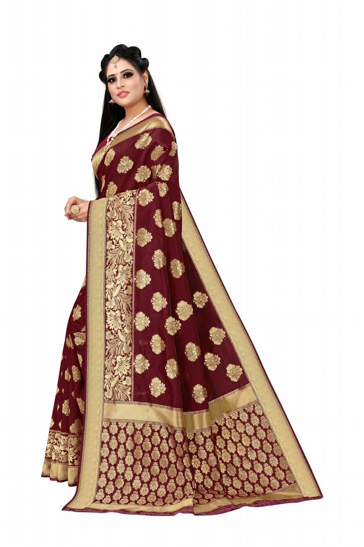 Maroon woven art silk saree with blouse
