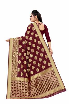 Maroon woven art silk saree with blouse 3