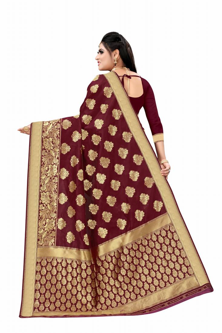 Maroon woven art silk saree with blouse