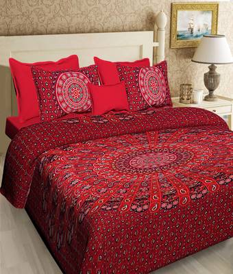 Cotton Printed Multicolour Double  Bed Sheet With Pillow Cover 1