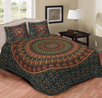 Cotton Printed Multicolour Double  Bed Sheet With Pillow Cover 1