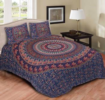 Cotton Printed Multicolour Double  Bed Sheet With Pillow Cover 1