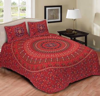 Cotton Printed Multicolour Double  Bed Sheet With Pillow Cover 1