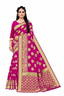 Pink woven art silk saree with blouse 1