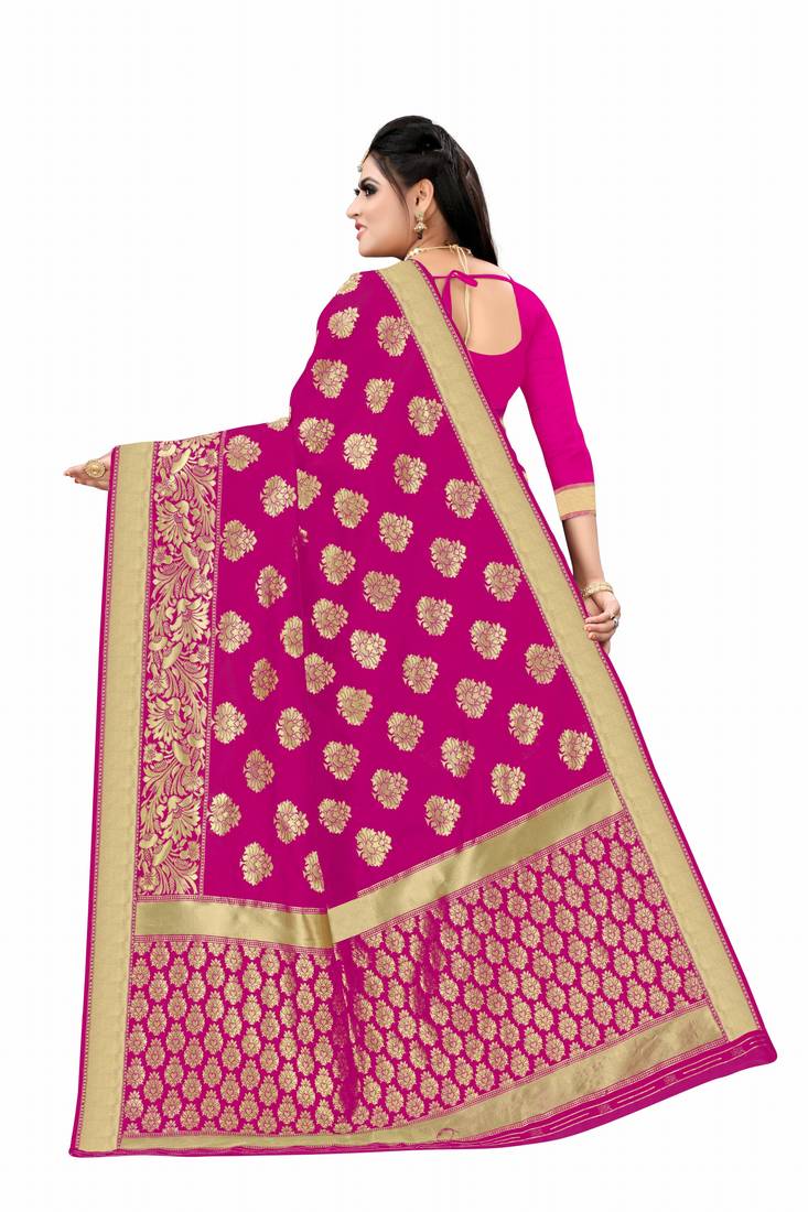 Pink woven art silk saree with blouse