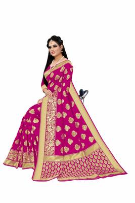 Pink woven art silk saree with blouse 4