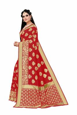 Red woven art silk saree with blouse 2