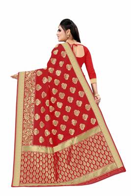 Red woven art silk saree with blouse 3