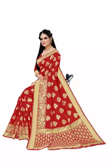 Red woven art silk saree with blouse