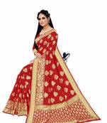Red woven art silk saree with blouse