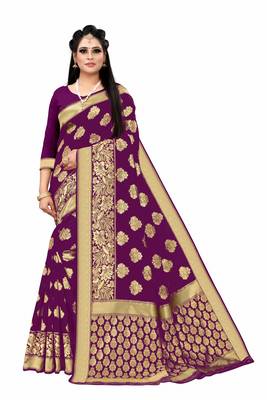 purple woven art silk saree with blouse 1