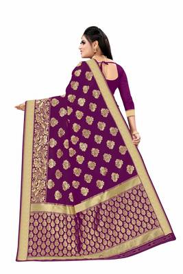 purple woven art silk saree with blouse 3