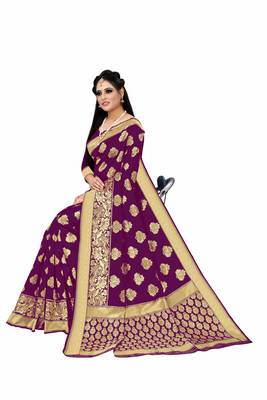 purple woven art silk saree with blouse 4