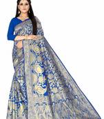 Blue woven art silk saree with blouse