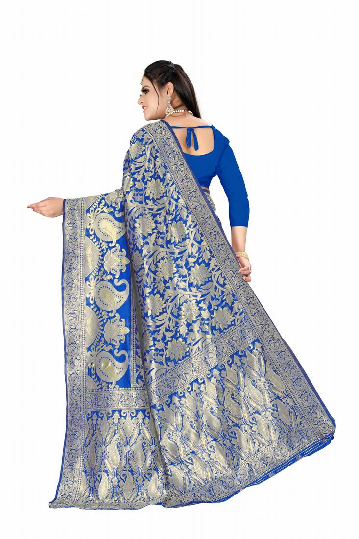Blue woven art silk saree with blouse