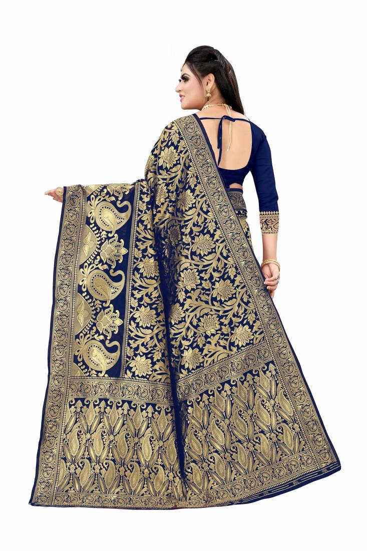 blue woven art silk saree with blouse