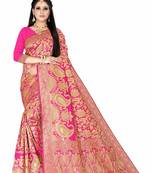 Pink woven art silk saree with blouse