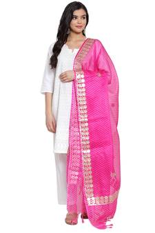 Pink Cotton Doriya Gota Patti Work Dupatta