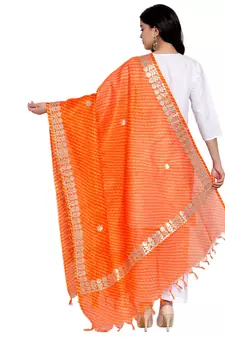 Orange Cotton Doriya Gota Patti Work Dupatta