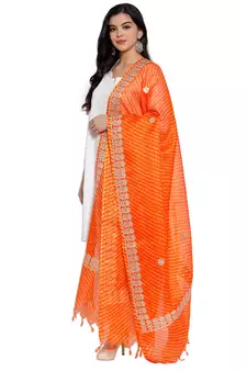 Orange Cotton Doriya Gota Patti Work Dupatta