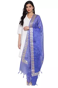 Blue Cotton Doriya Gota Patti Work Dupatta