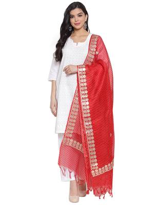 Red Cotton Doriya Gota Patti Work Dupatta 1